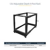 StarTech 12U 19" Open Frame Server Rack, 4 Post Adjustable Depth 23-41" Mobile, Free Standing Rolling Network/ Computer Equipment Data Rack, Dell PowerEdge,  HP ProLiant ThinkServer - Adjustable Server Rack (4PO (4POSTRACK12U)
