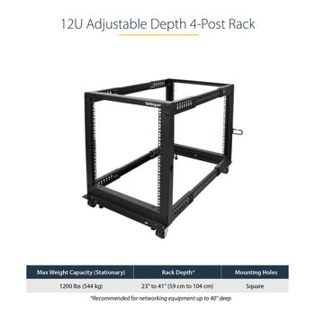 STARTECH 12U Server Rack - Open Frame Adjustable Depth 4 Post Rack (4POSTRACK12U)