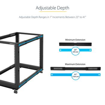 STARTECH 12U Server Rack - Open Frame Adjustable Depth 4 Post Rack (4POSTRACK12U)