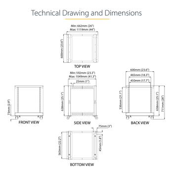 STARTECH 12U Server Rack - Open Frame Adjustable Depth 4 Post Rack (4POSTRACK12U)