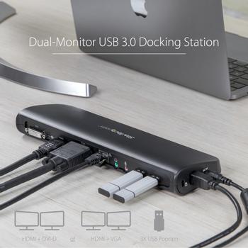 STARTECH HDMI and DVI/VGA Dual-Monitor Docking Station for Laptops - USB 3.0 (USB3SDOCKHDV)