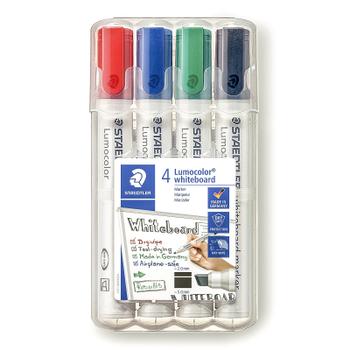 STAEDTLER Lumocolor Whiteboard Marker Chisel Tip 2-5mm Line Assorted Colours (Pack 4) - 351BWP4 (351BWP4)