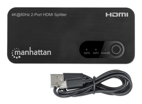 MANHATTAN MH HDMI 1x2 Splitter with Downscaling,  4K@60Hz, Black (207614)