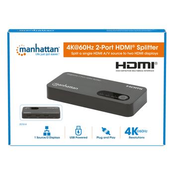 MANHATTAN MH HDMI 1x2 Splitter with Downscaling,  4K@60Hz, Black (207614)