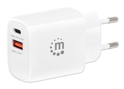 MANHATTAN MH USB-C Power Delivery Port up to 30 W, USB-A QC 3.0 Chargi (406321)