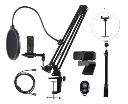 DELTACO Streaming Kit, Microphone,  Webcam, Ring Light (GAM-170)