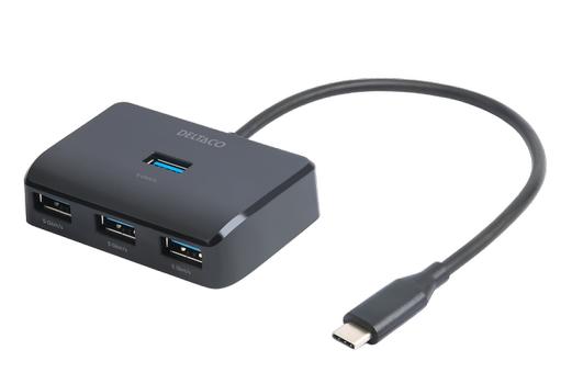DELTACO USB-C hub, 5 Gbps, 4x USB-A, black (USBC-HUB203)