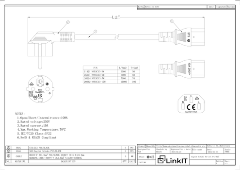 LinkIT strøm CEE 7/7 - C13, PVC, 3,0 met Vinklet Schuko - C13, PVC, 1,00 mm² (NYESC13-3M)