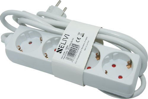 Elivi Strømskinne 4 uttak 3m Hvit , Jordet , u/bryter (ELV-SS4UB-030)