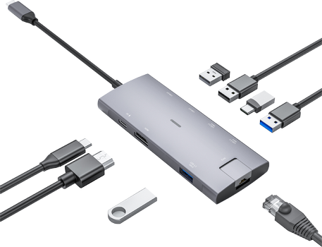Elivi PRO USB-C Docking 8 in 1 MultiPort Adapter HUB, 10Gpbs, SpaceGrey (ELV-USBCDK-8)