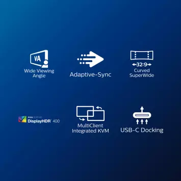Philips 32:9 SuperWide kurvet 49" 5120x1440 (Dual QHD) - DisplayHDR 400, Windows Hello pop-up-webkamera (499P9H/00)
