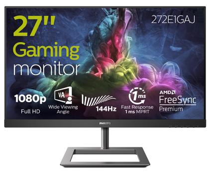 PHILIPS E-line 272E1GAJ - LED monitor - 27" - 1920 x 1080 Full HD (1080p) @ 144 Hz - VA - 350 cd/m² - 4000:1 - 1 ms - HDMI, DisplayPort - speakers - black/ dark chrome textured (272E1GAJ/00)