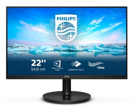 PHILIPS V-line 222V8LA - LED monitor - 22" (21.5" viewable) - 1920 x 1080 Full HD (1080p) @ 75 Hz - VA - 250 cd/m² - 3000:1 - 4 ms - HDMI, VGA, DisplayPort - speakers - textured black (222V8LA/00)