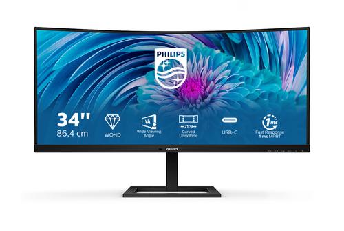 PHILIPS E-line 346E2CUAE - LED monitor - curved - 34" - 3440 x 1440 UWQHD @ 100 Hz - VA - 300 cd/m² - 3000:1 - 1 ms - HDMI, DisplayPort,  USB-C - speakers - textured black (346E2CUAE/00)