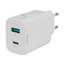 DELTACO USB wall charger, 1x USB-A 18 W, 1x USB-C PD 30 W, PPS, white