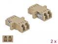 DELOCK Optical Fiber Coupler LC Duplex female to LC Duplex female Multi-mode 2 pieces beige