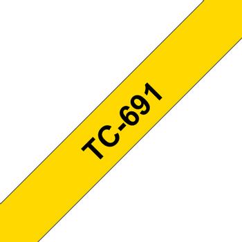 BROTHER TC-tape (Kat. 2), 9 mm., sort tekst på gul tape  (TC691)