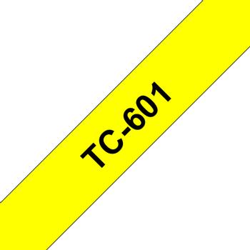 BROTHER TC-tape (Kat. 2), 12mm., sort tekst på gul tape  (TC-601)
