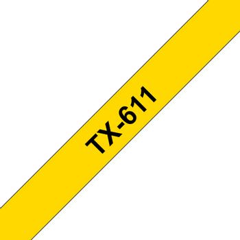 BROTHER TX-tape (lamineret) (kat.2) - sort tekst på gul tape, 6 mm., 15m. pr. rulle (TX611)
