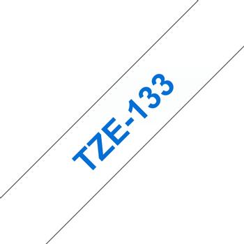 BROTHER TZ-tape (laminerede) (Kat. 2), 12mm., blå tekst på klar tape, 8m. pr. rulle (TZ-133)