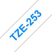 BROTHER TZ-tape (laminerede) (Kat. 2), 24mm., blå tekst på hvid tape, 8m. pr. rulle