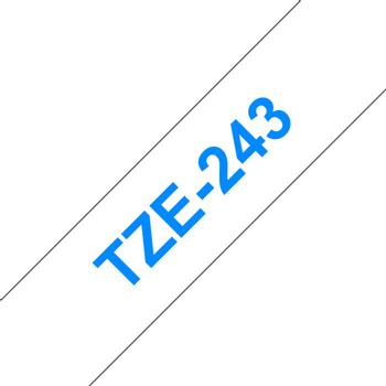 BROTHER TZ 18mm blå på hvid (TZE-243)