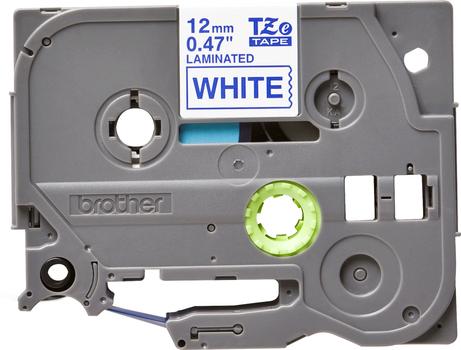 BROTHER TZ-tape (laminerede) (Kat. 2), 12mm., blå tekst på hvid tape, 8m. pr. rulle (TZ-233)