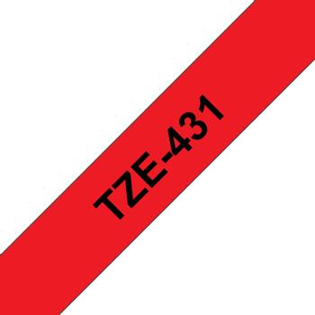 BROTHER TZ-tape (laminerede) (Kat. 2), 12mm., sort tekst på rØd tape  (TZ-431)