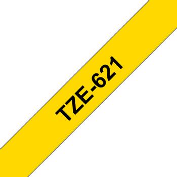 BROTHER TZ-tape (laminerede) (Kat. 2), 9 mm., sort tekst på gul tape  (TZ-621)