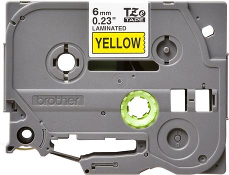 BROTHER TZ-tape (laminerede) (Kat. 2), 6 mm., sort tekst på gul tape  (TZ-611)