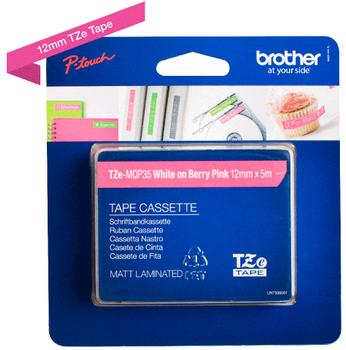 BROTHER TZE-MQP35 LAMINATED TAPE 12MM F/ PT S WHITE ON LIGHT PINK SUPL (TZEMQP35)