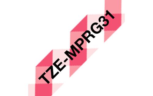 BROTHER TZEMPRG31 12 mm bred_ svart på vit med röda hjärtan (4 meter) (TZEMPRG31 $DEL)
