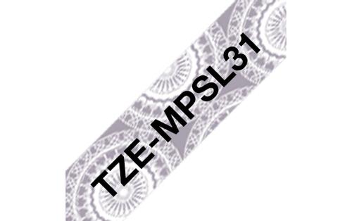 BROTHER TZEMPSL31 12 mm bred_ svart på _silver lace_ mönster (4 meter) (TZEMPSL31)