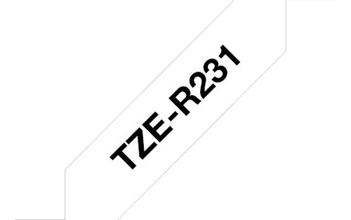 BROTHER TZER231 12 mm bred_ tygband_ svart på vitt tygband (4 meter) (TZER231)