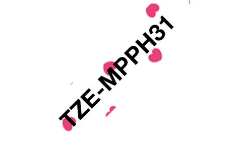 Brother Tape/ TZEMPPH31 12 MM BLACK ON PINK HEART (TZE-MPPH31)