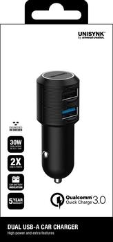 UNISYNK Dual USB-A Car Charger 30W QC3 (10218)