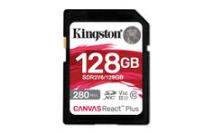 Kingston Canvas React Plus V60 128GB SD-kort, UHS-II, 280MB/s lesehastighet, 100MB/s skrivehastighet