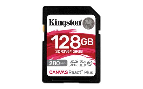 Kingston Canvas React Plus V60 128GB SD-kort, UHS-II, 280MB/s lesehastighet,  100MB/s skrivehastighet (SDR2V6/128GB)