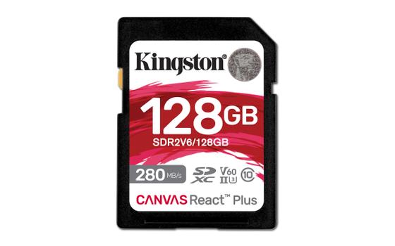 Kingston Canvas React Plus V60 128GB SD-kort, UHS-II, 280MB/s lesehastighet,  100MB/s skrivehastighet (SDR2V6/128GB)