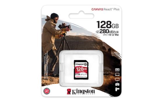 Kingston Canvas React Plus V60 128GB SD-kort, UHS-II, 280MB/s lesehastighet,  100MB/s skrivehastighet (SDR2V6/128GB)