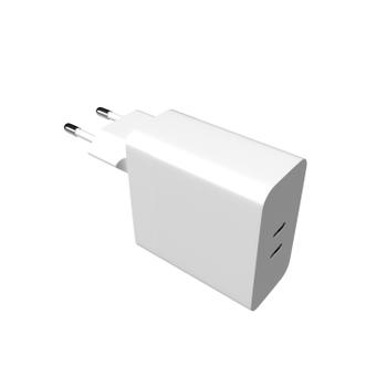 FIXED Super Hurtig Hjemmeoplader 65W 2xUSB-C PD 3.0 Hvid (FIXC65-2C-WH)