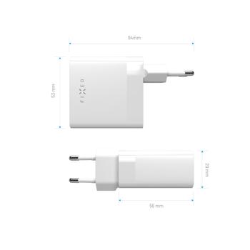 FIXED Super Hurtig Hjemmeoplader 65W 2xUSB-C PD 3.0 Hvid (FIXC65-2C-WH)