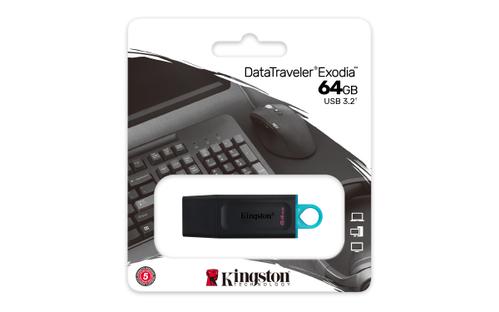 KINGSTON n DataTraveler Exodia - USB flash drive - 64 GB - USB 3.2 Gen 1 - black with teal (DTX/64GB)