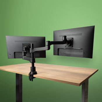 R-GO Tools Zepher 4 C2 Circular Double Monitor arm Desk mountable adjustable 0-8 kg black-silver low carbon footprint IN (RGOVLZE4TWSI)