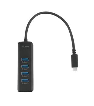 DELTACO USB-C hub, 5 Gbps, 4x USB-A, slim, black (USBC-HUB202)