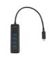 DELTACO USB-C hub, 5 Gbps, 4x USB-A, slim, black