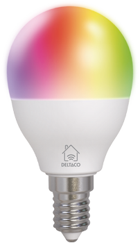 DELTACO SMART HOME LED-lampa,  E14, G45, WiFI, 4.9W, RGB, dimbar (SH-LE14G45RGB02)