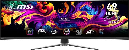 MSI 49" curved gamingskärm 491CQP 5120x1440 QD-OLED, 144hz, 0.03ms, 1.5m:1, HDR400, 2xHDMI/ DP/ USB-C(90w) (MPG 491CQP QD-OLED)
