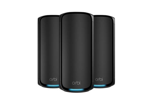 NETGEAR Orbi 970 Series Quad-Band WiFi 7, 3-Pack Quad-band (2.4 GHz / 5 GHz-1 / 5 GHz-2 / 6 GHz) Wi-Fi 6 (802.11ax) Zwart Intern (RBE973SB-100EUS)