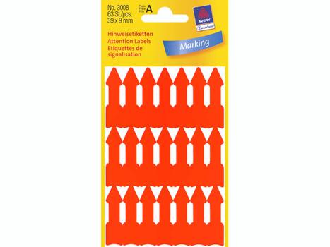 AVERY Etiketter Avery pil 39x9mm neon orange 21stk/ark 3ark/pak (3008*10)